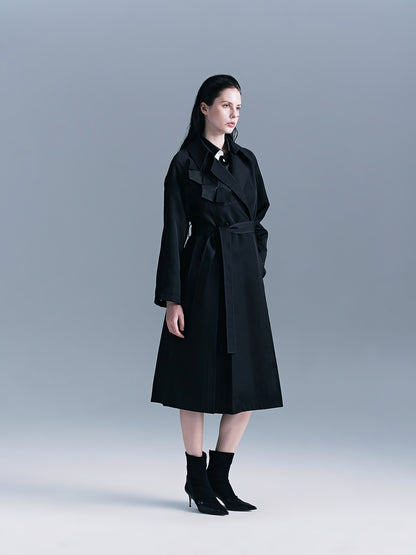 Hydrangea-patterned trench coat