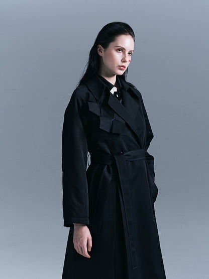 Hydrangea-patterned trench coat