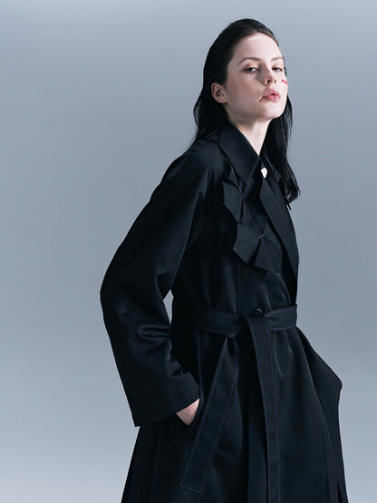 Hydrangea-patterned trench coat