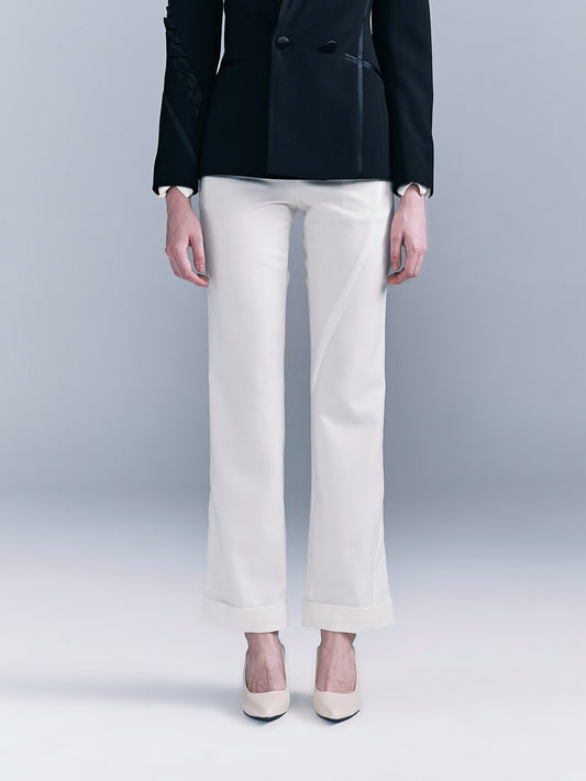 Wool blend acetate twill women's trousers