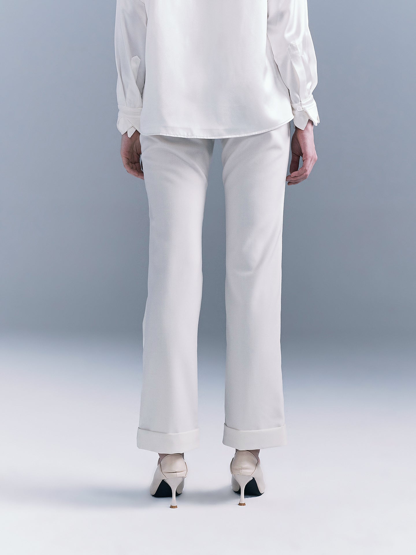 Wool blend acetate twill women's trousers