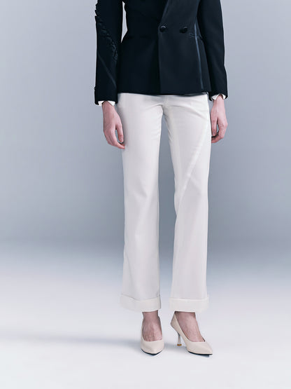 Wool blend acetate twill women's trousers