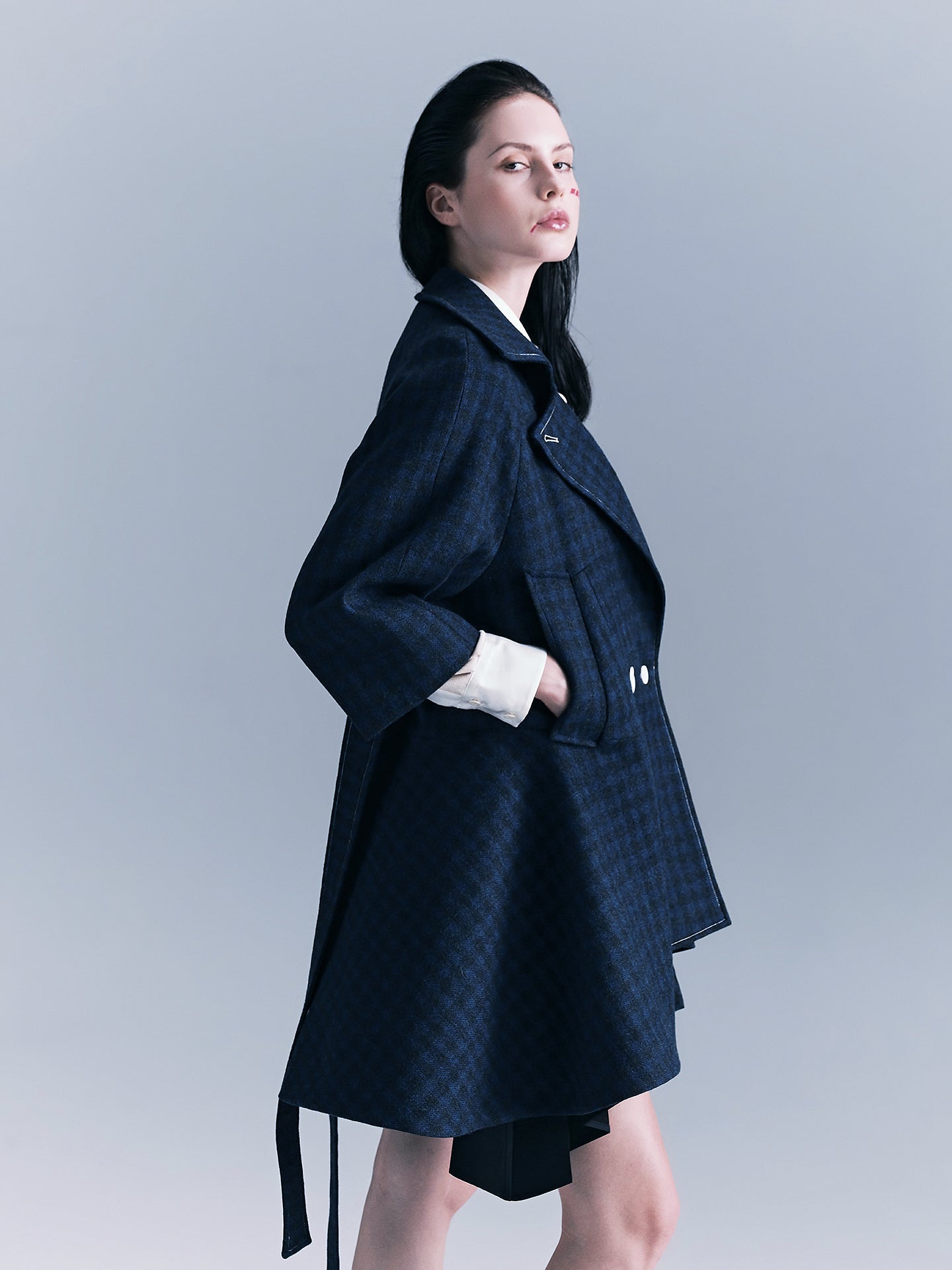 Checkered Kilted Trench Coat