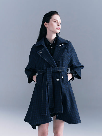 Checkered Kilted Trench Coat