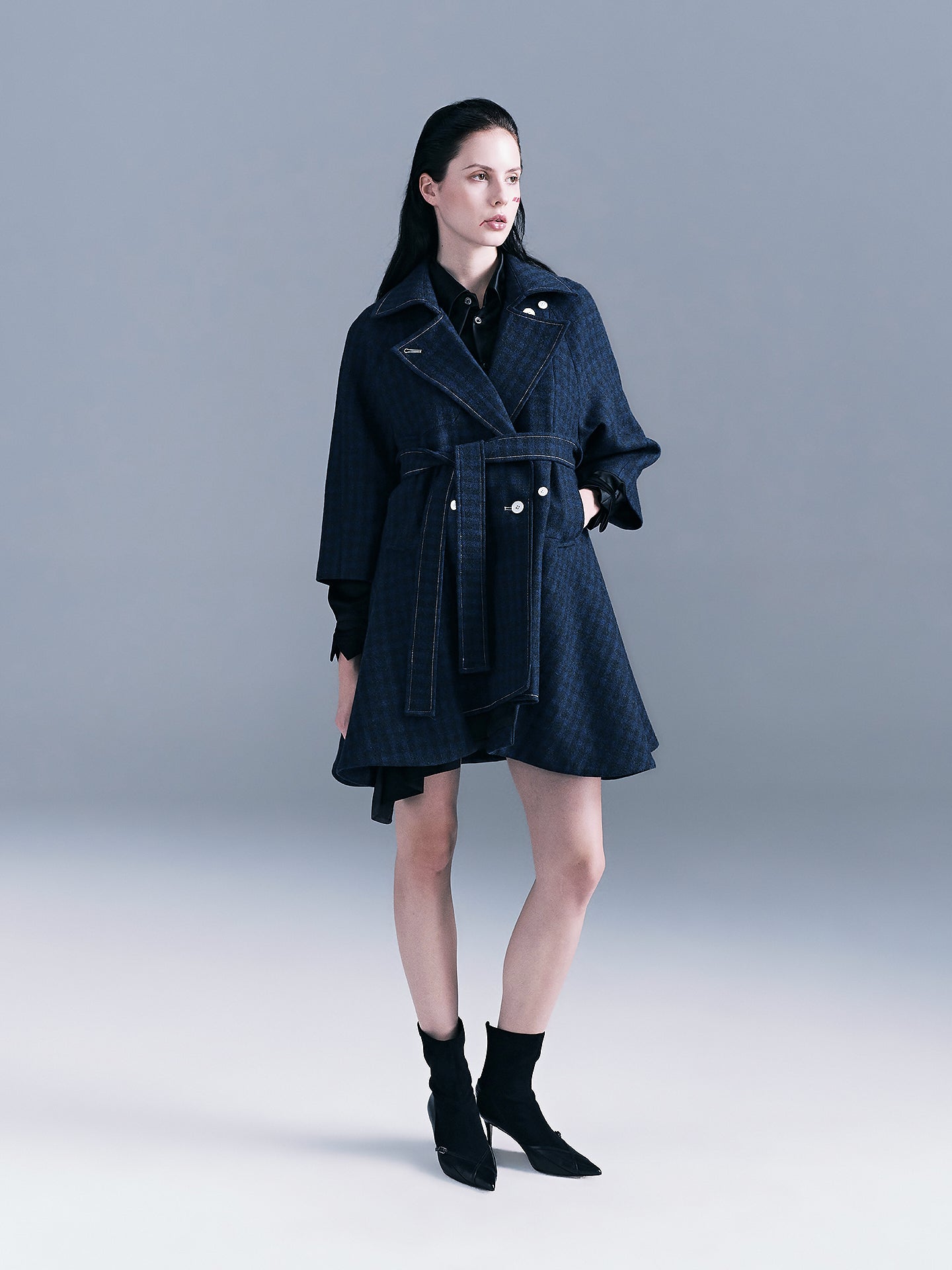 Checkered Kilted Trench Coat