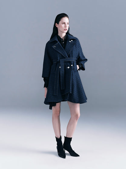 Checkered Kilted Trench Coat