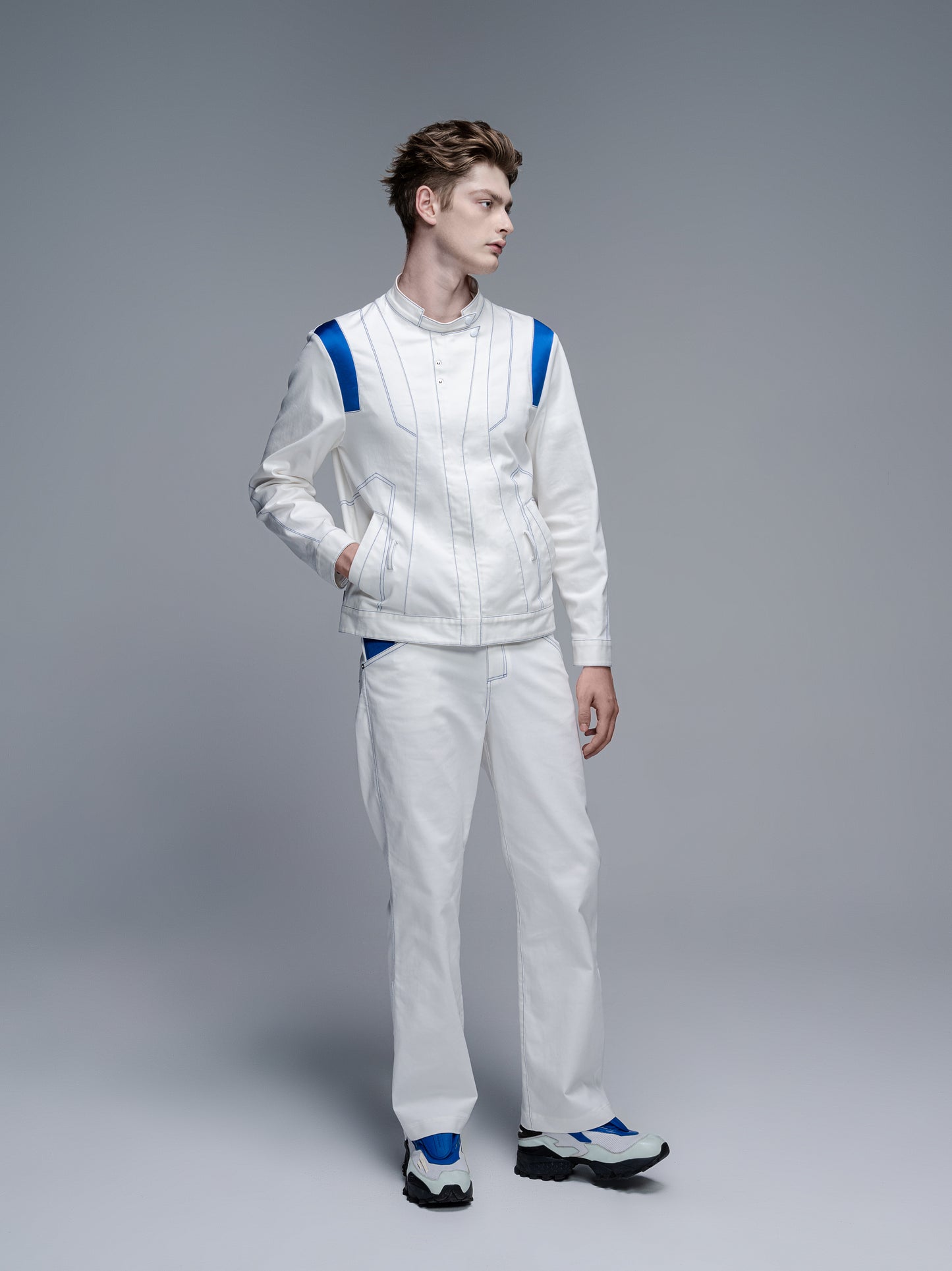 Color-blocked denim jacket