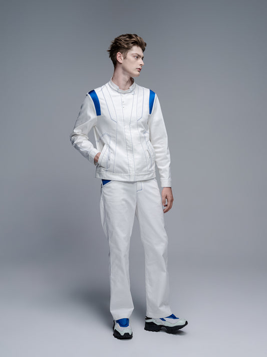 Color-blocked denim jacket