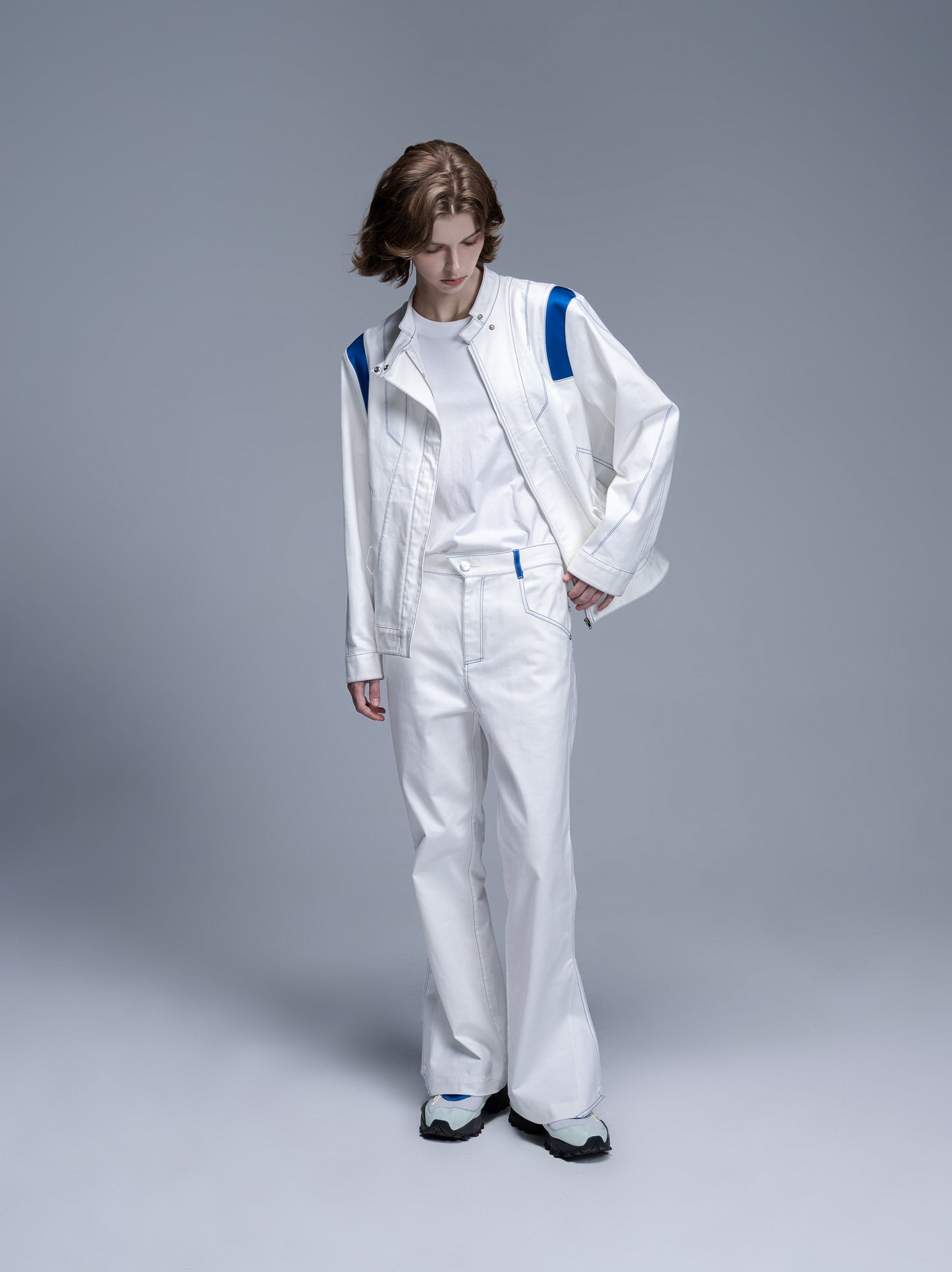 Color-blocked denim jacket