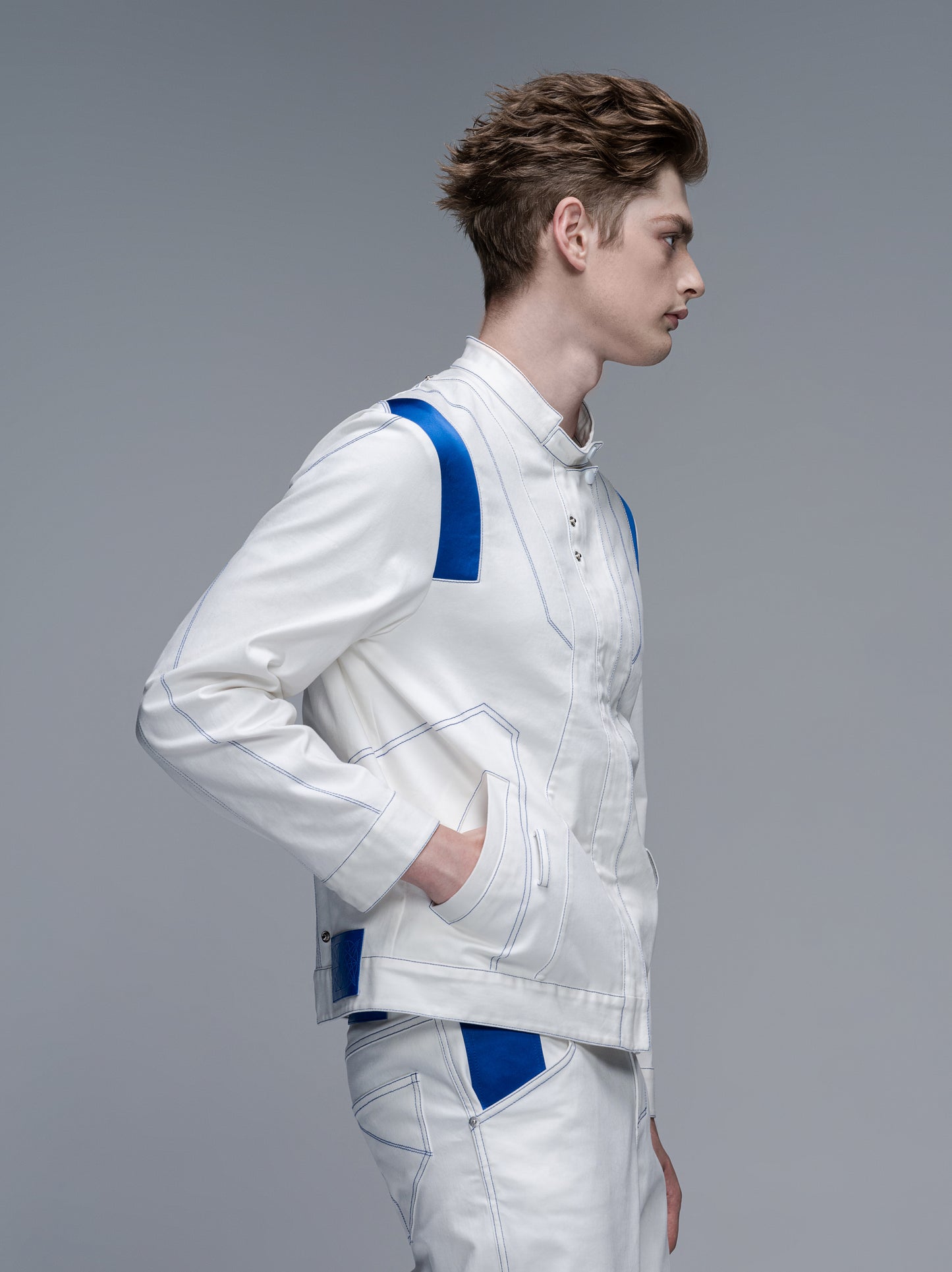 Color-blocked denim jacket