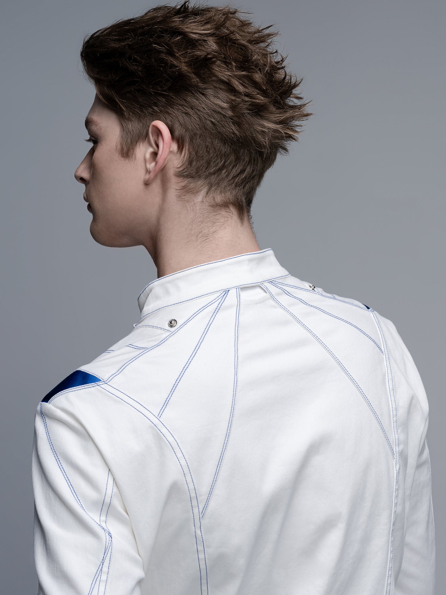 Color-blocked denim jacket