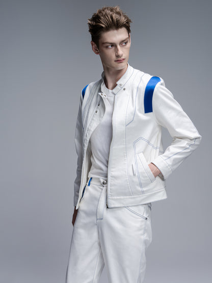 Color-blocked denim jacket