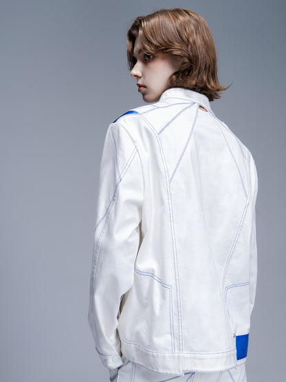 Color-blocked denim jacket