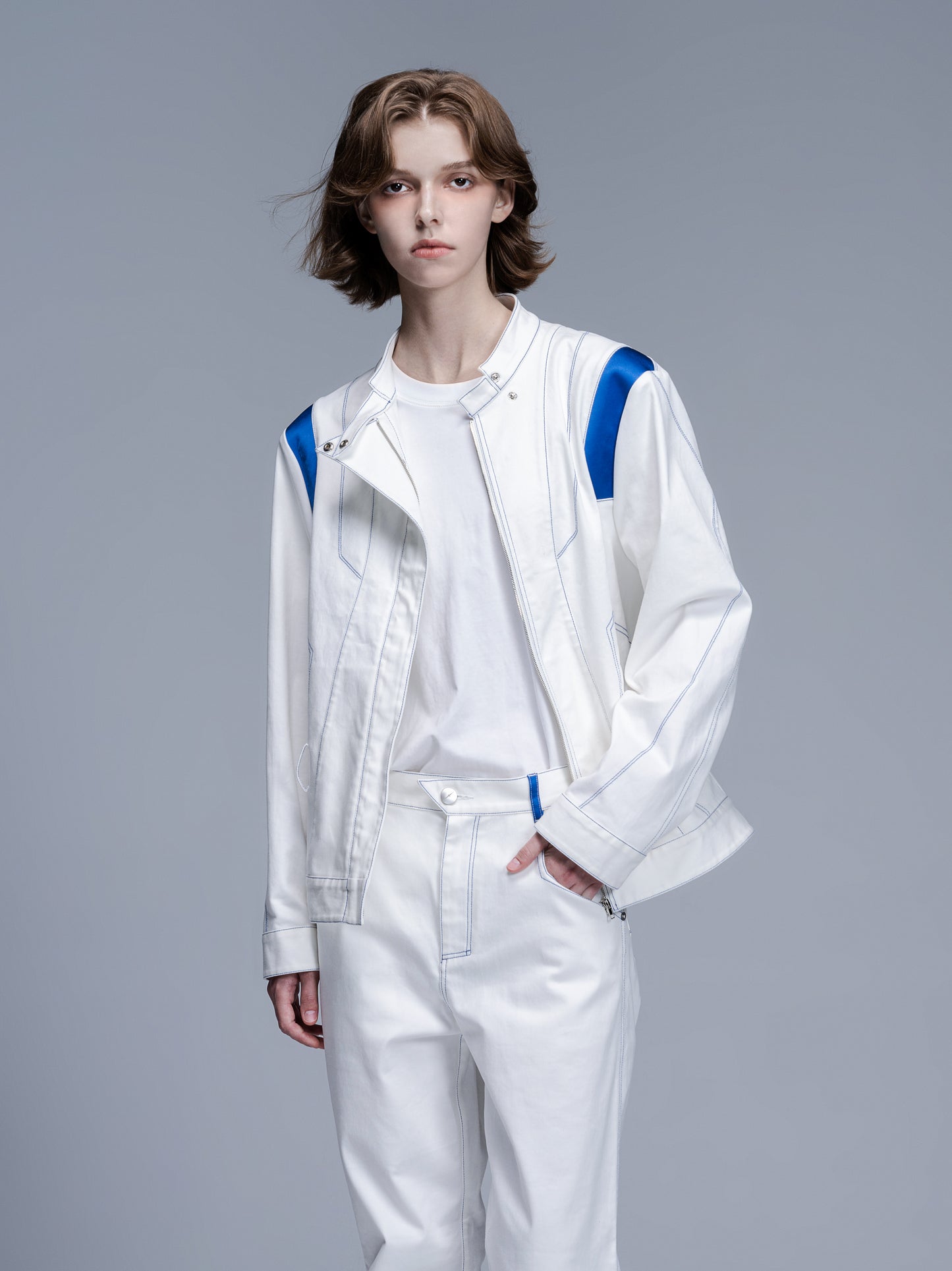 Color-blocked denim jacket