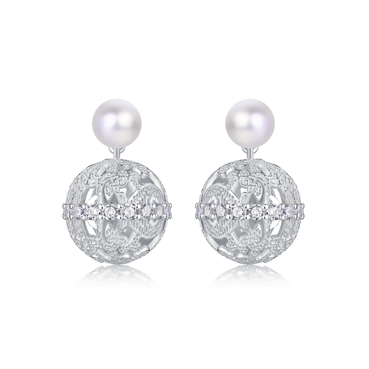 Textured Vine Pearl Drop Earrings · Ethereal Void