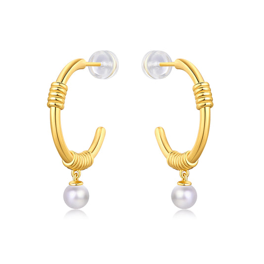 Small Pearl-Woven Hoop Earrings (Gold Edition)