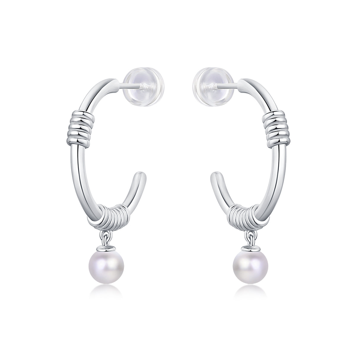 Small Pearl-Woven Hoop Earrings