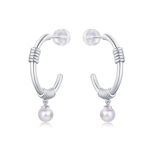 Small Pearl-Woven Hoop Earrings