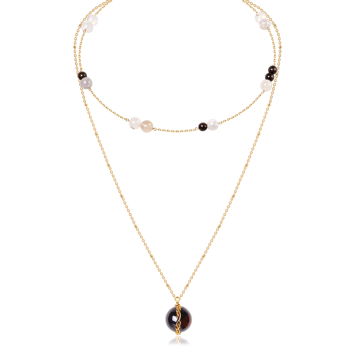 Tea Brown Vine-Set Layered Necklace (Gold)