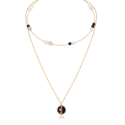 Tea Brown Vine-Set Layered Necklace (Gold)