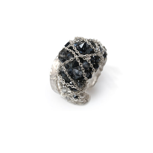 Crystal Dome Dazzling Light Trace Ring Silver