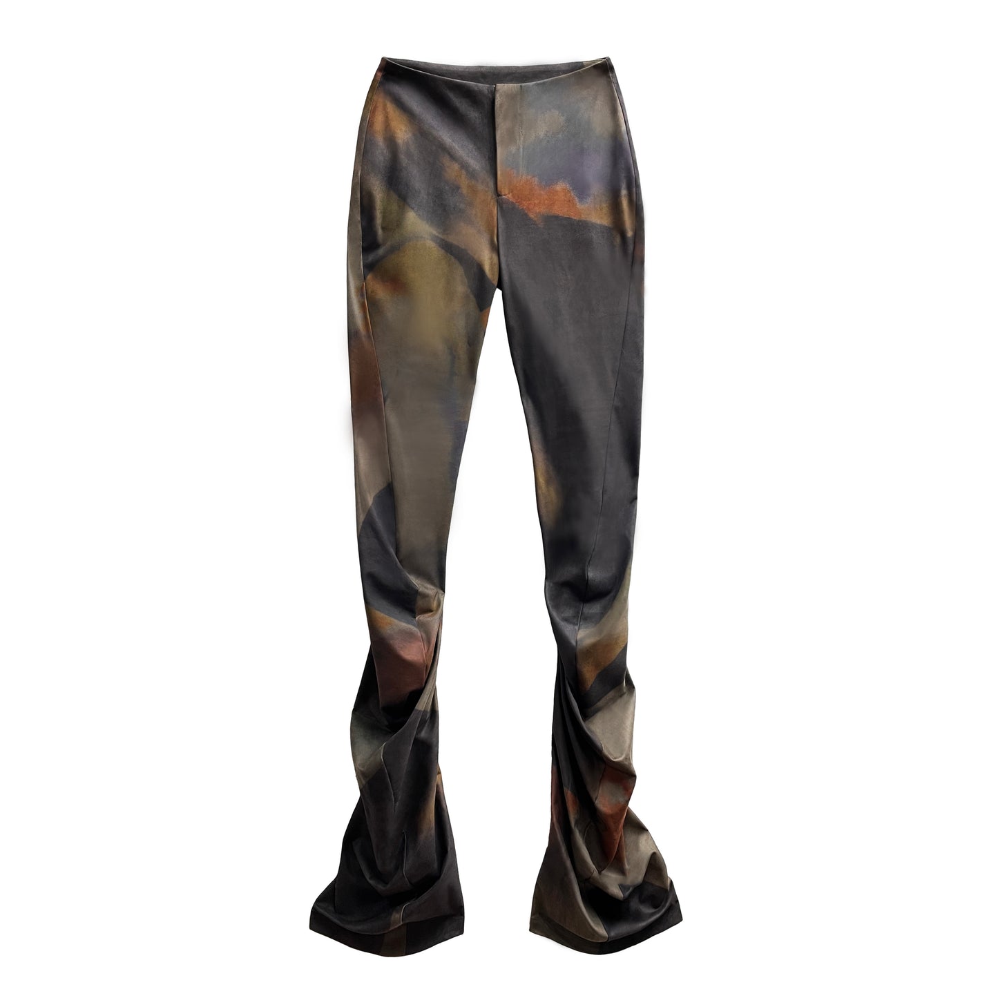 Printed mottled suede stacked ankle-length pants