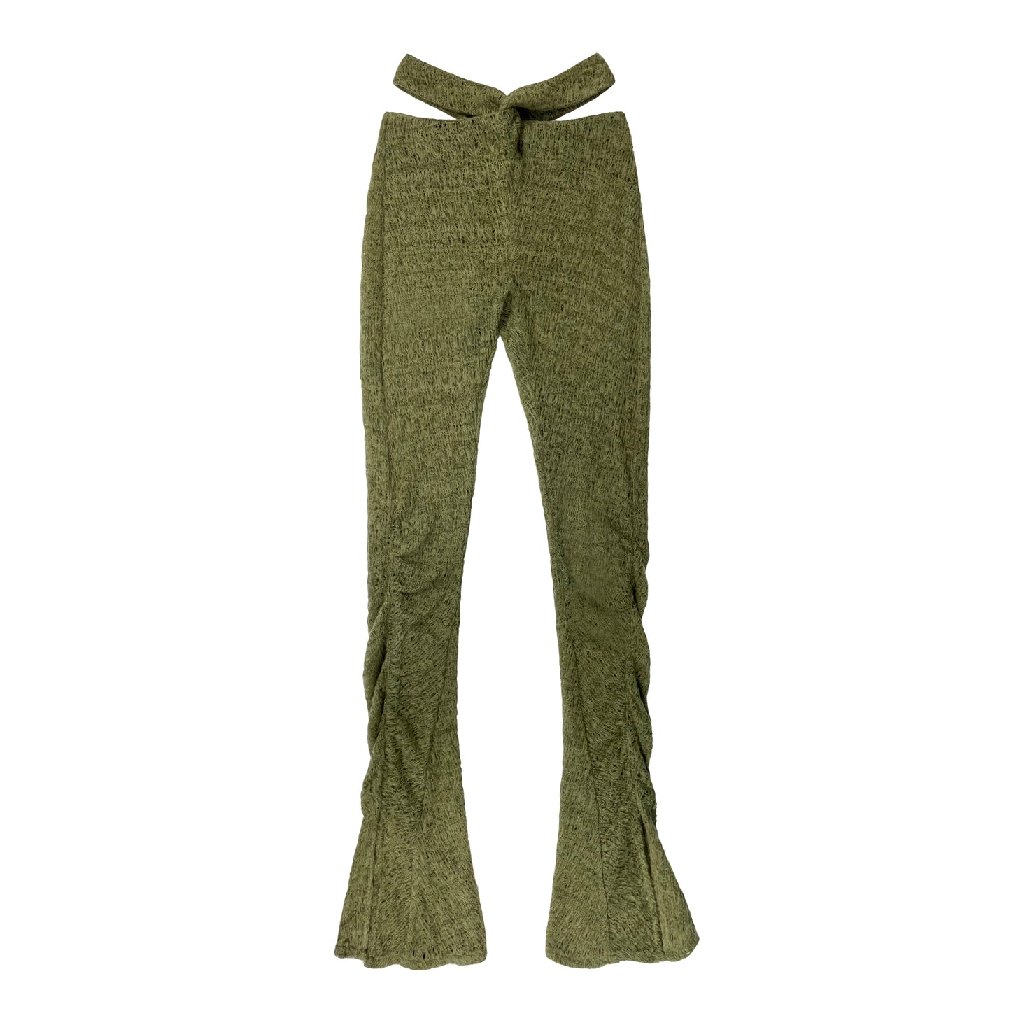 Woolen hollow knit bell-bottom pants