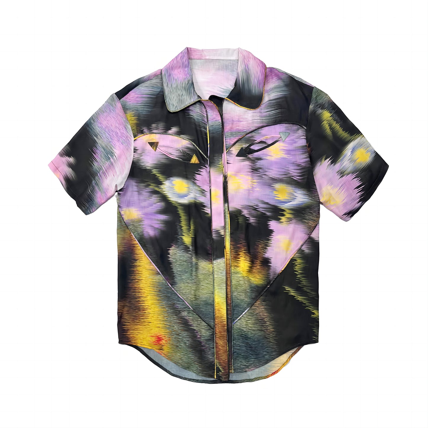 Black Base Purple Floral Print Heart-shaped Drawstring Hawaiian Shirt