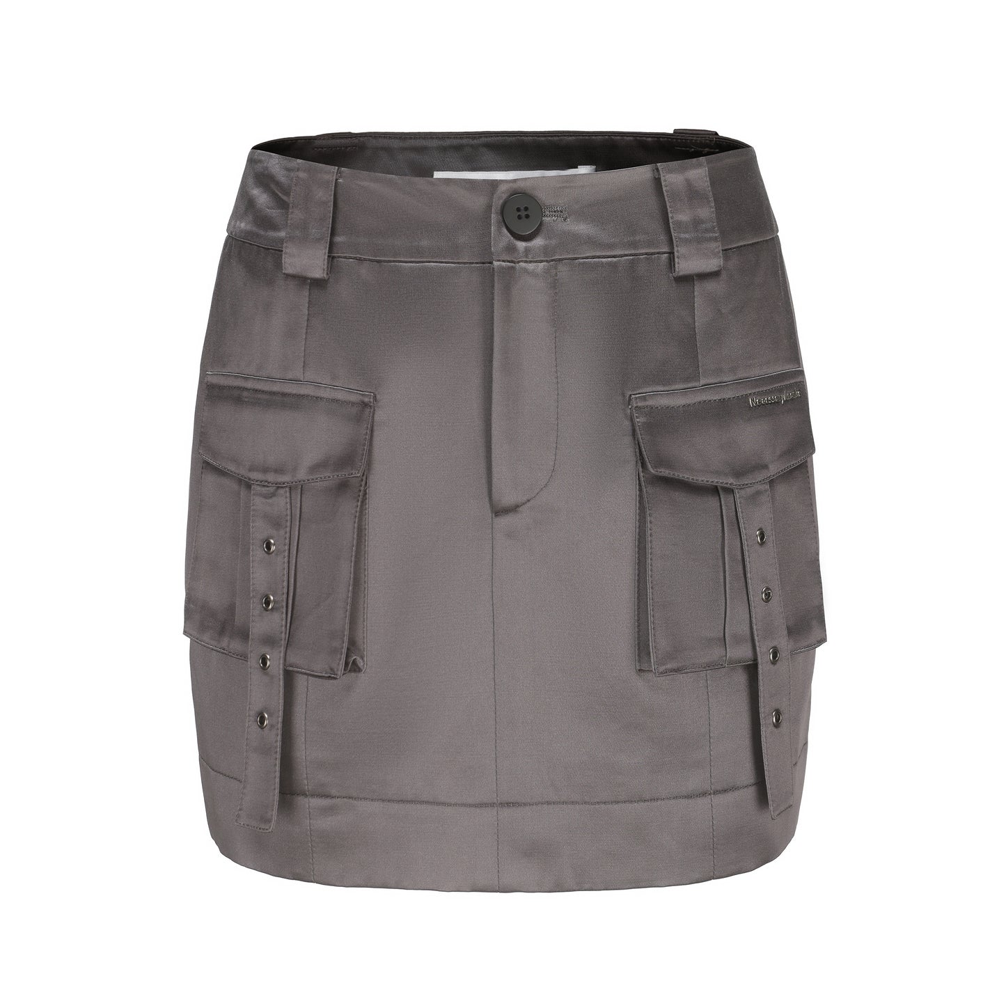 Dark Gray Silk Utility Pocket Mini Skirt