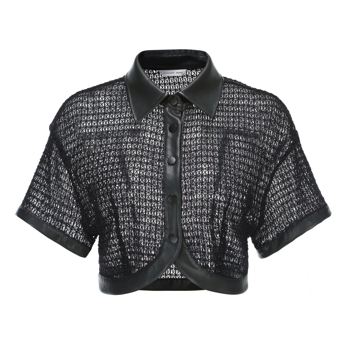 Black Mesh and Leather Patchwork Short Sleeve Cardigan