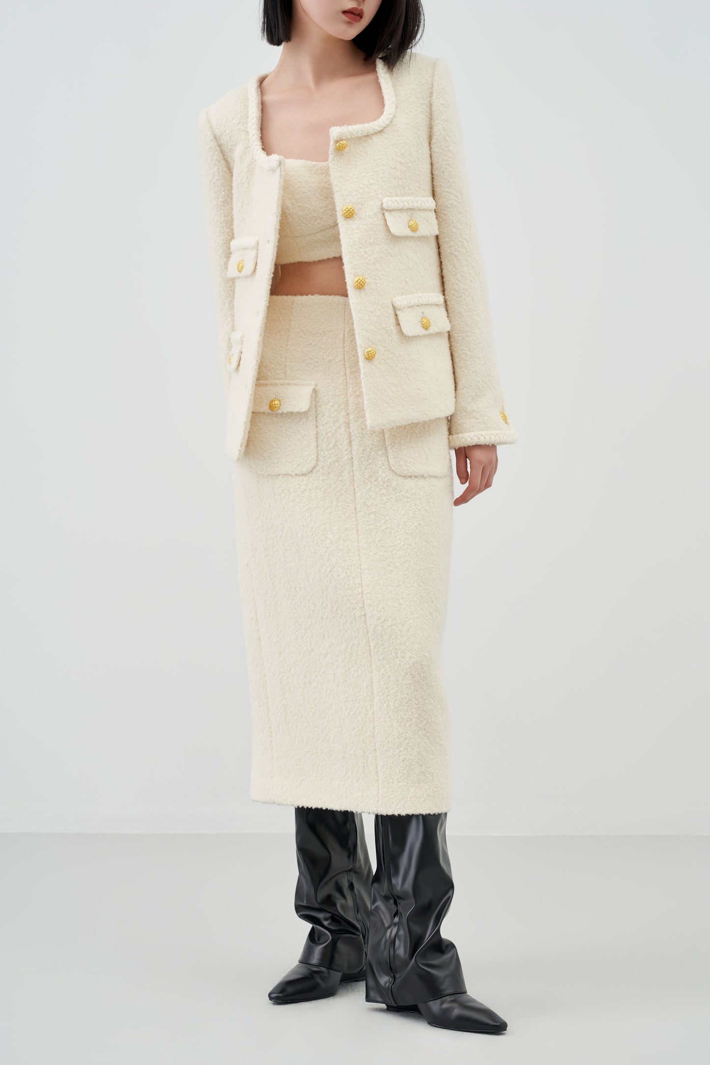 Curved Collar Woolen Coat