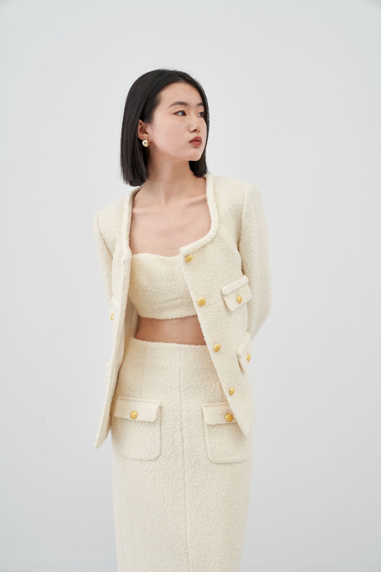 Curved Collar Woolen Coat