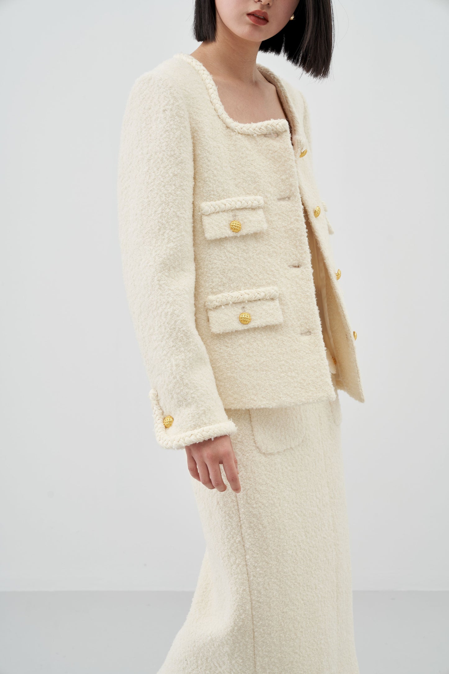 Curved Collar Woolen Coat