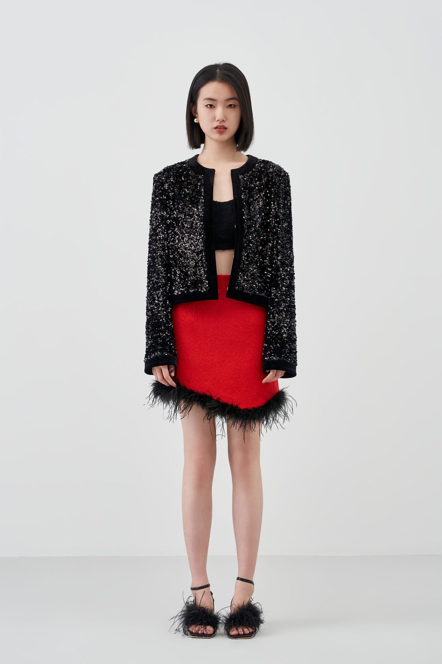 Curved Ostrich Hair Woolen Short Skirt