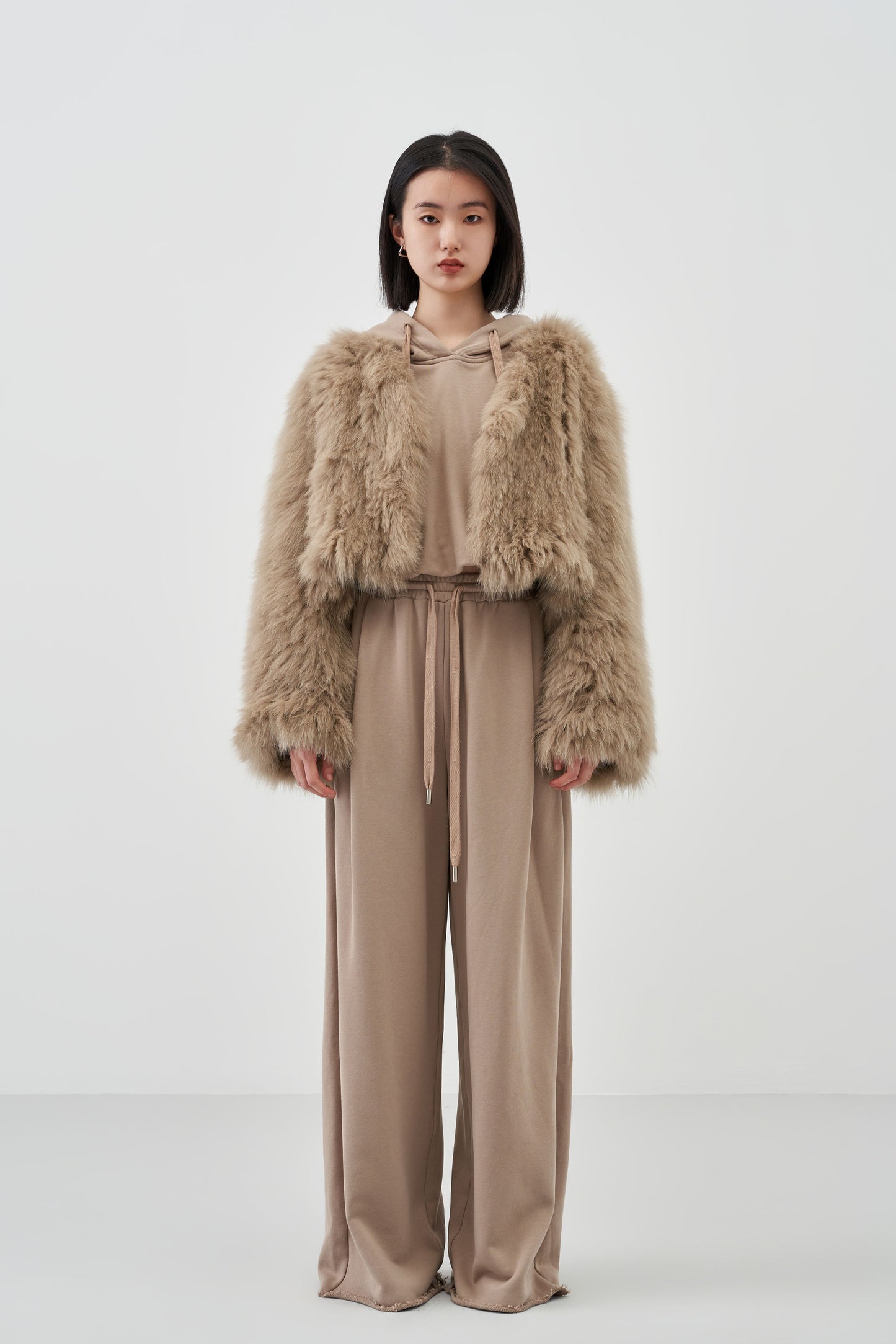 Loose V-Neck Fox Fur Short High-Waisted Coat