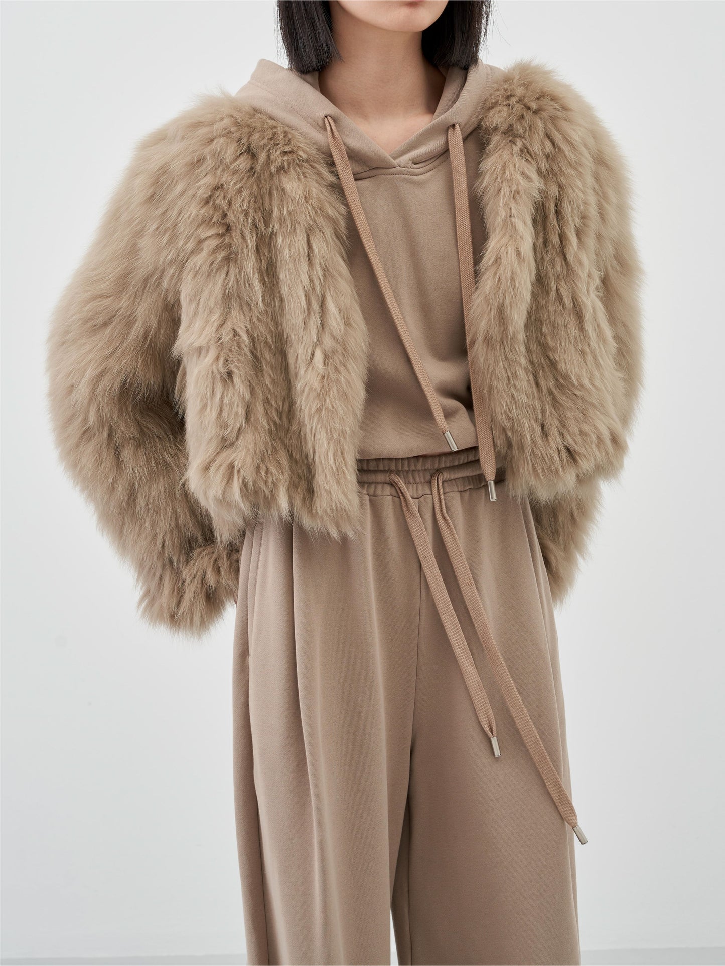 Loose V-Neck Fox Fur Short High-Waisted Coat