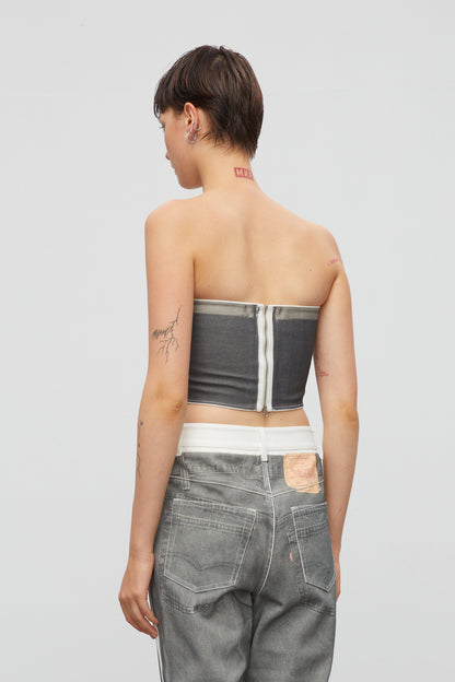 Digital print denim tube top