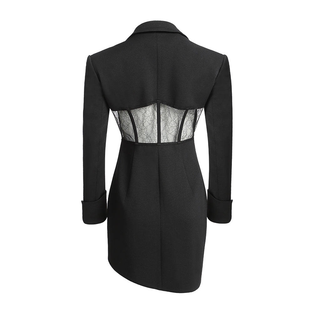 Black Lace Patchwork Petal Blazer Dress