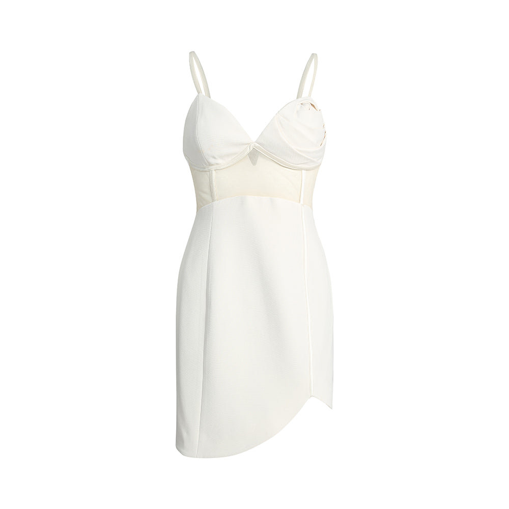 3D Rose Appliqu White Suit Camisole Dress