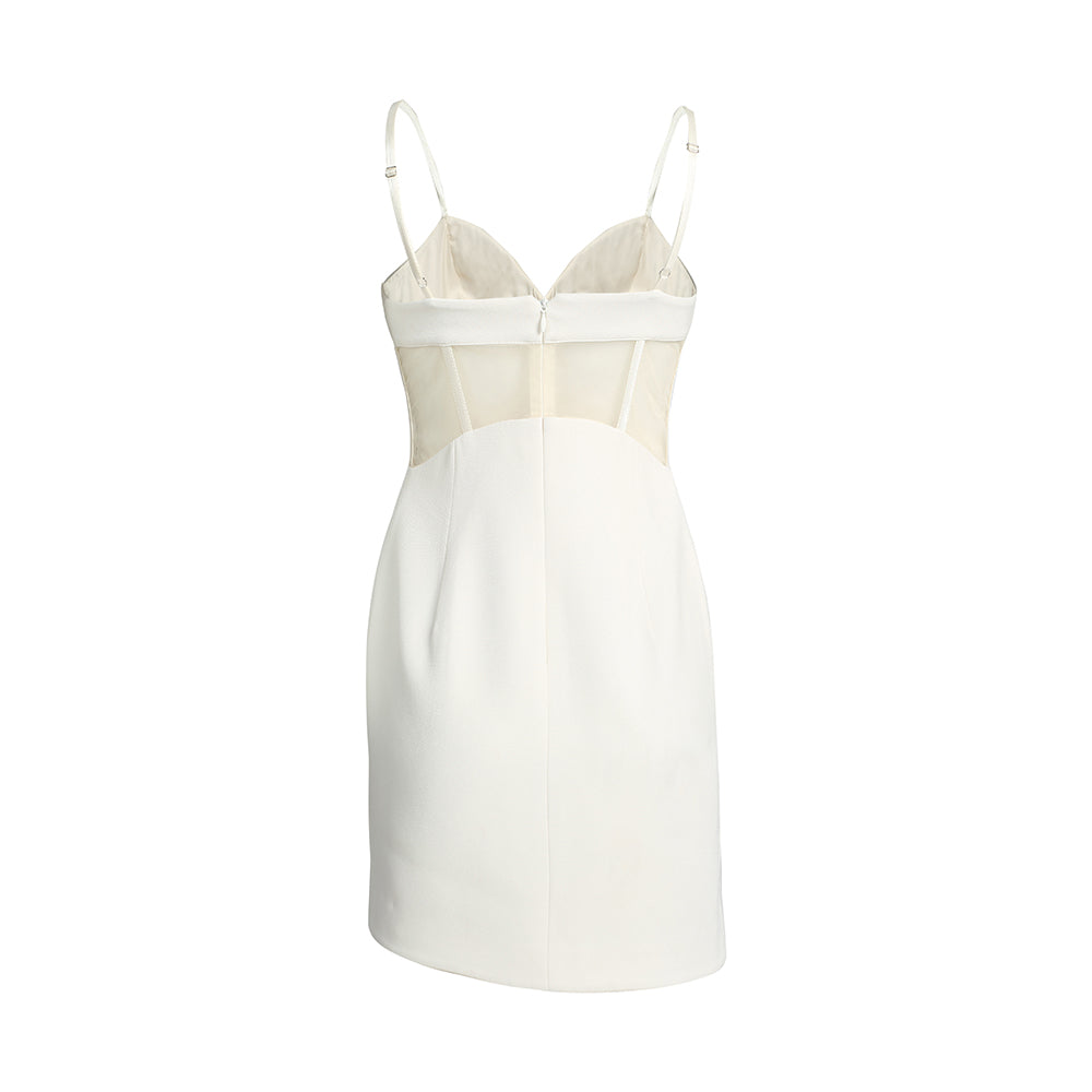 3D Rose Appliqu White Suit Camisole Dress