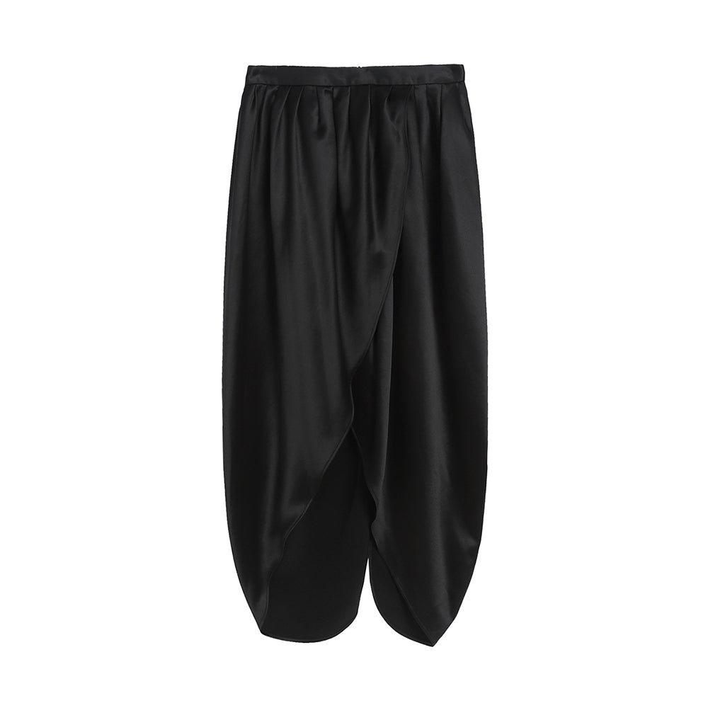 Asymmetric Black Acetate Satin Bud-shaped Long Skirt