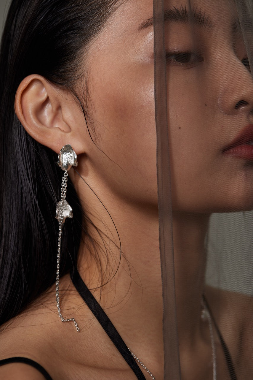 Asymmetrical Petal & Baroque Pearl Tassel Earrings