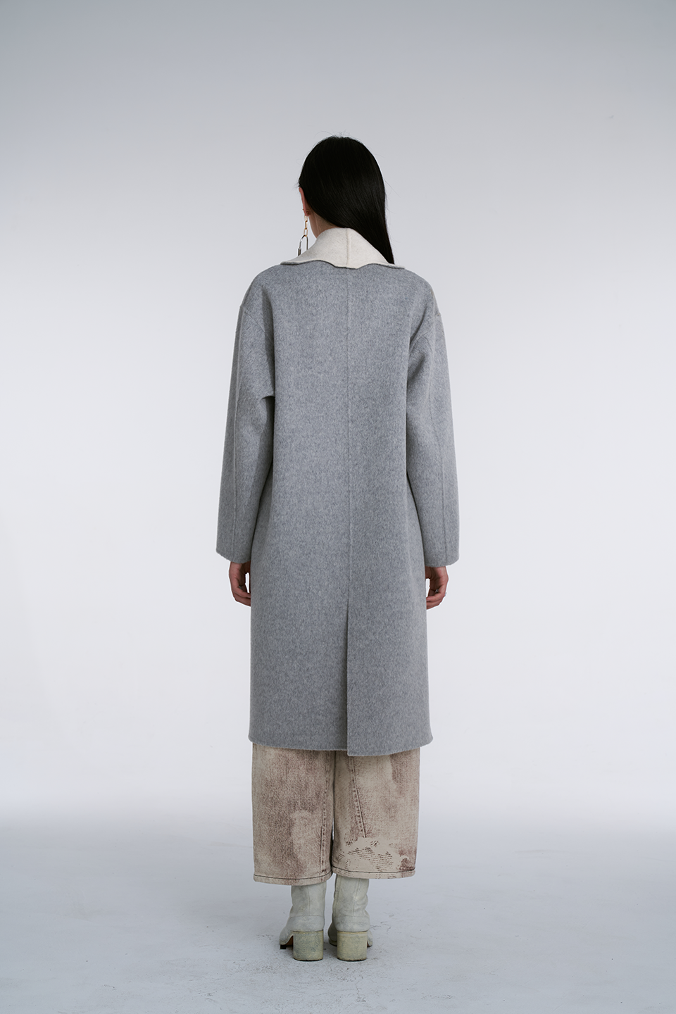 Gray Patchwork Woolen Lapel Coat
