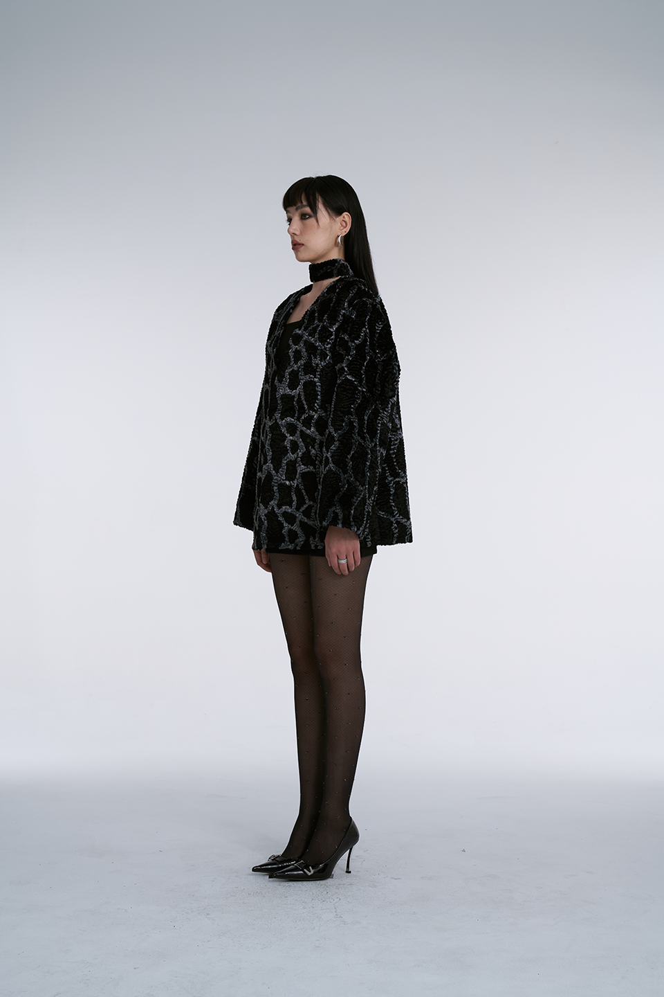Black Acetate Patterned Outerwear