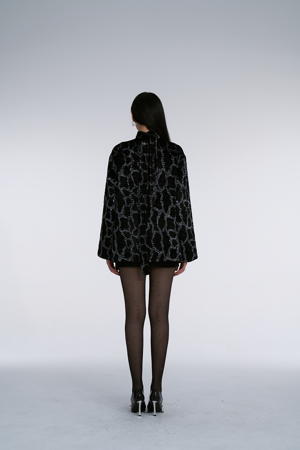 Black Acetate Patterned Outerwear