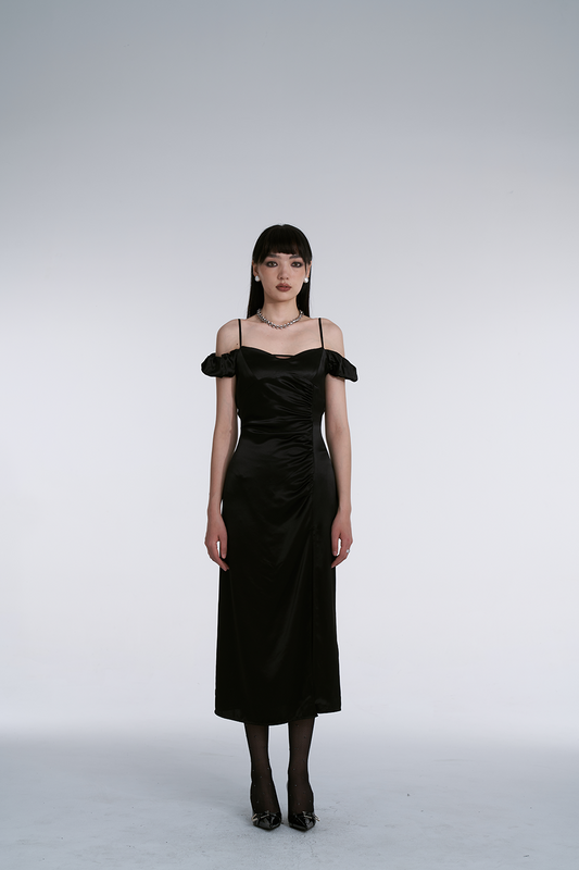 Black Acetate Ribbon Tie Long Skirt