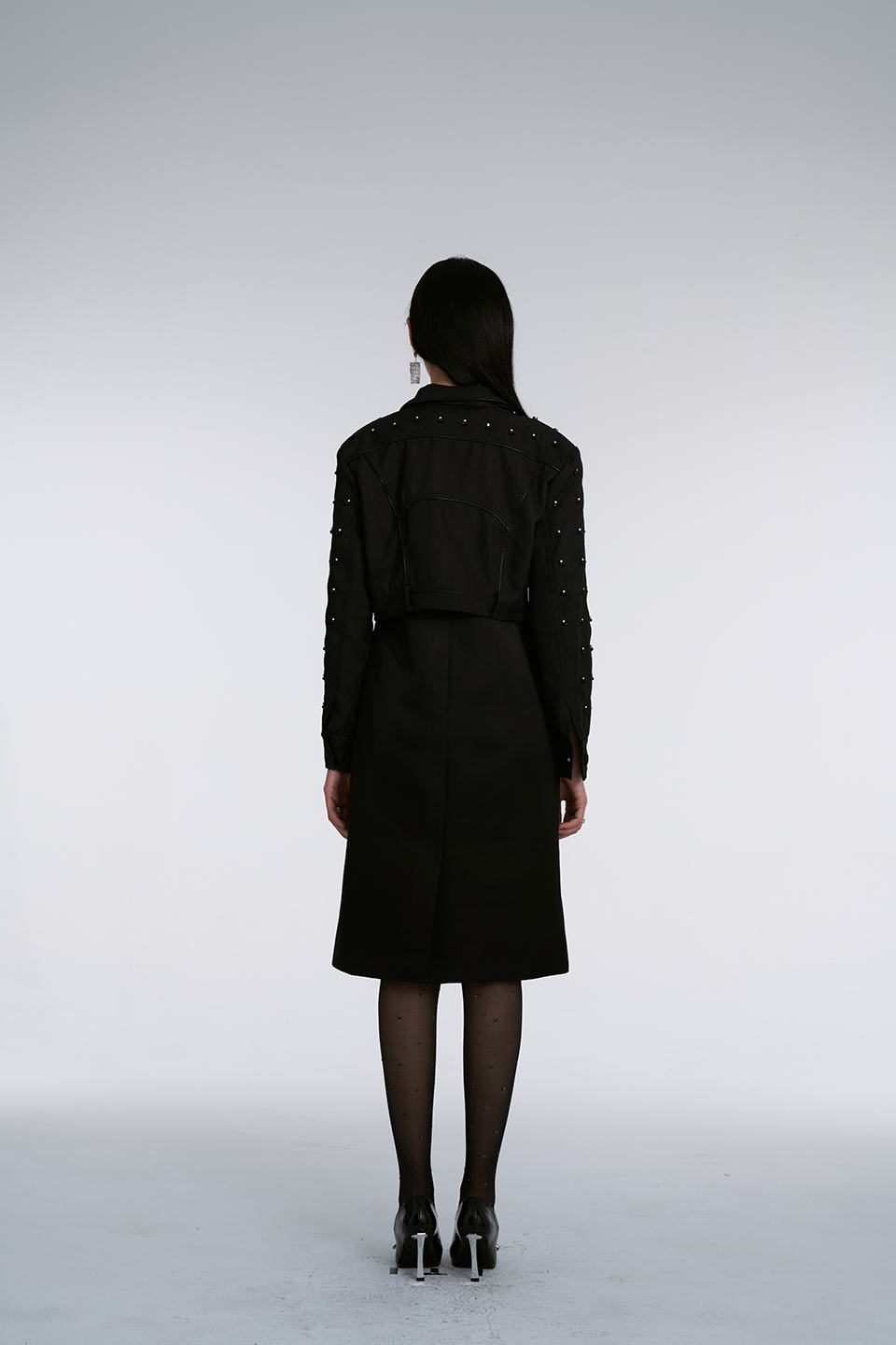 Black Acetate Pleated Long Skirt
