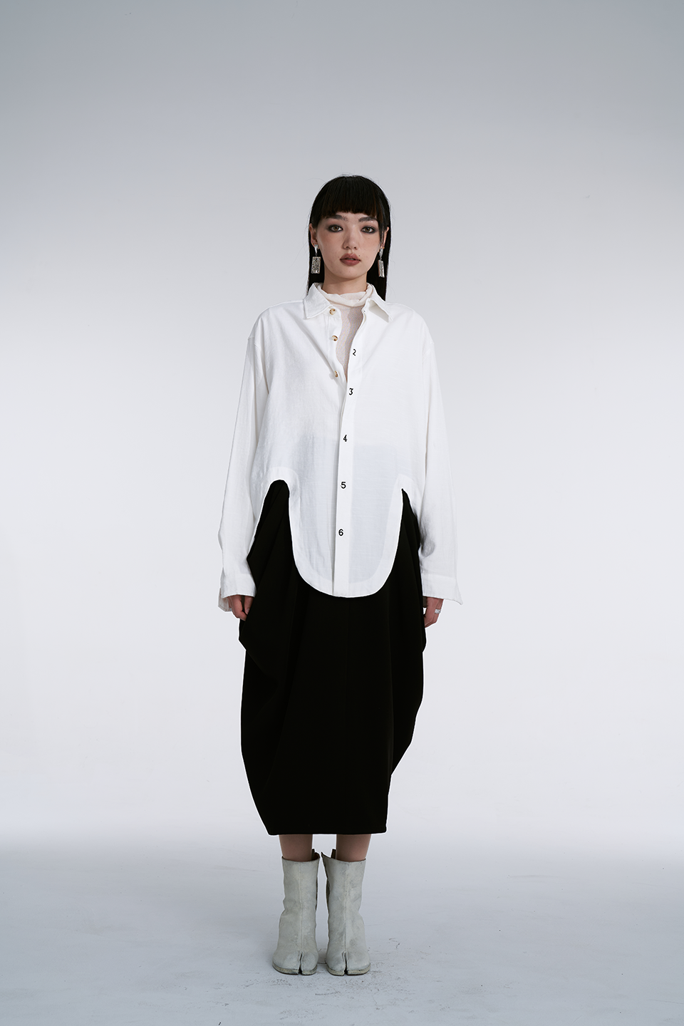 White Numeric Embroidered Shirt