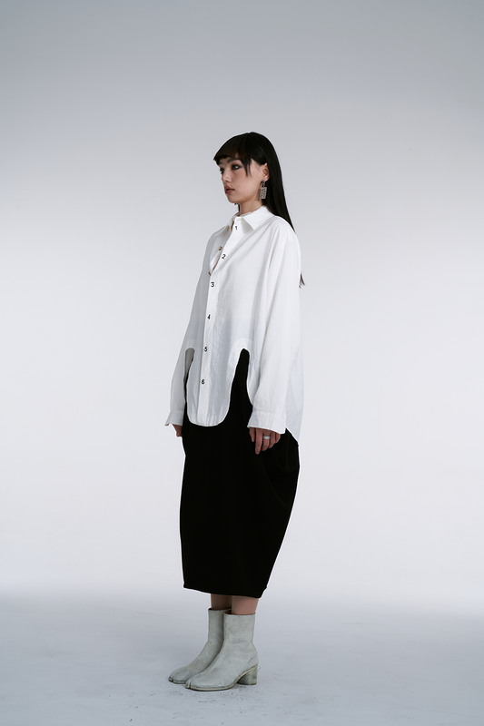 White Numeric Embroidered Shirt