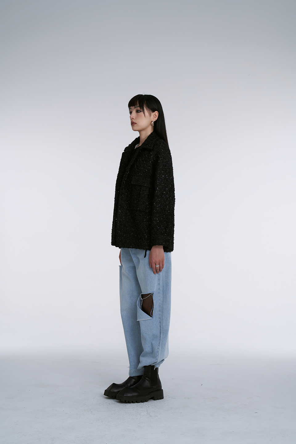 Black Coarse Tweed Coat